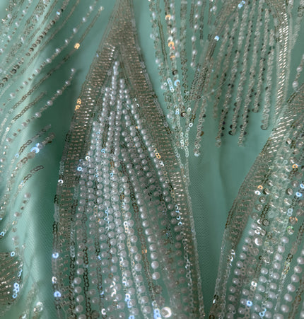Gorgeous Light Mint Green Beaded Lace / Metre