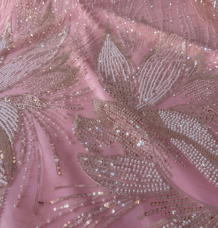 Gorgeous Light Pink Beaded Lace / Metre