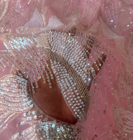 Gorgeous Light Pink Beaded Lace / Metre