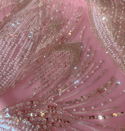 Gorgeous Light Pink Beaded Lace / Metre