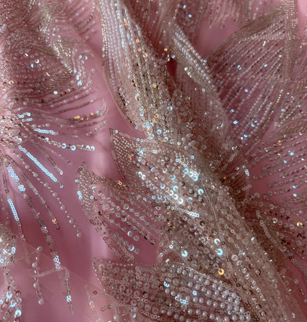 Gorgeous Light Pink Beaded Lace / Metre