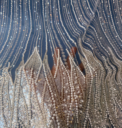 Gorgeous Light Blue Beaded Lace / Metre