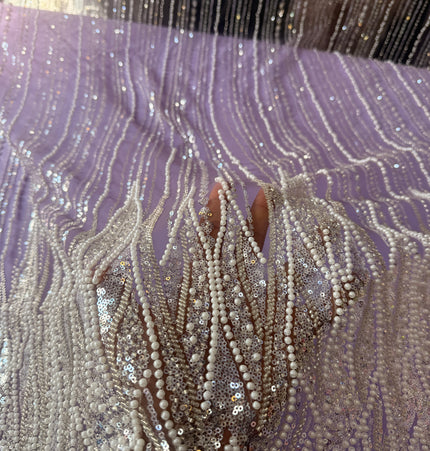 Gorgeous Lilac Purple Beaded Lace / Metre