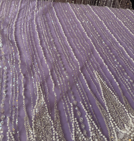 Gorgeous Lilac Purple Beaded Lace / Metre