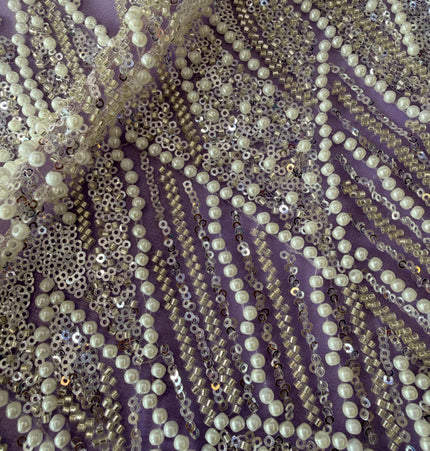 Gorgeous Lilac Purple Beaded Lace / Metre