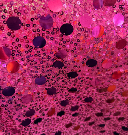 Fuchsia Pink Bugle Bead Mesh Fabric / Metre