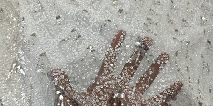 Prestige Pearl / Beaded Lace - White - 1 Yard