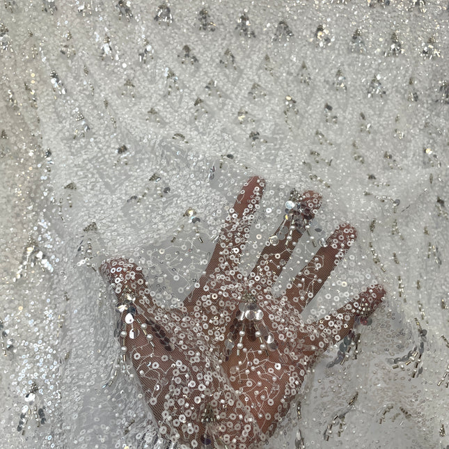 Prestige Pearl / Beaded Lace - White - 1 Yard