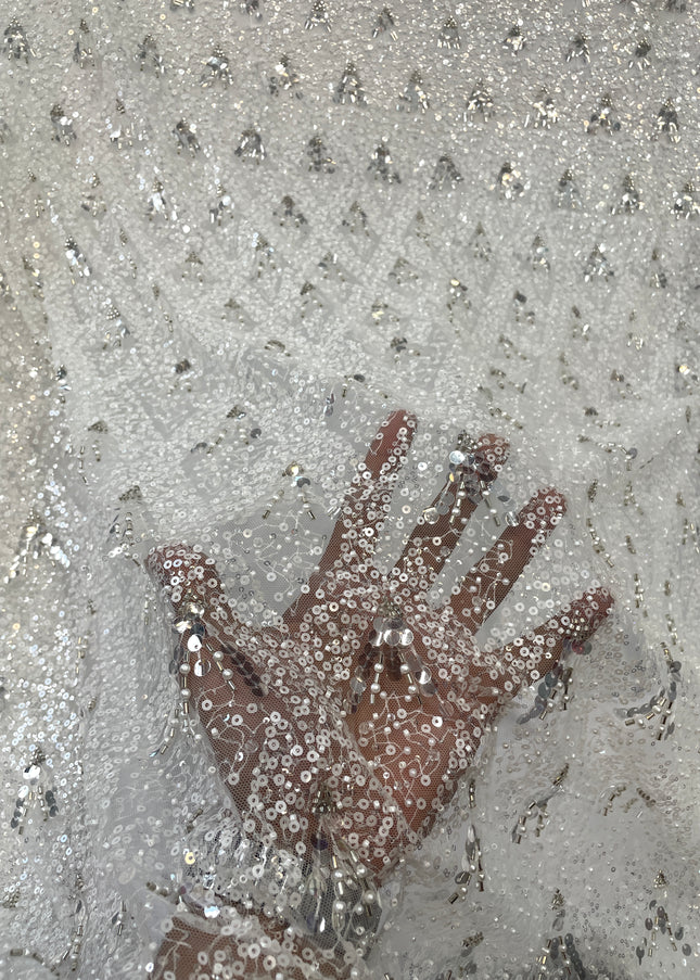 Prestige Pearl / Beaded Lace - White - 1 Yard