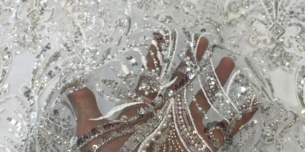 Prestige Pearl / Beaded Lace - White - 1 Yard