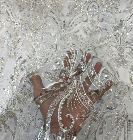 Prestige Pearl / Beaded Lace - White - 1 Yard