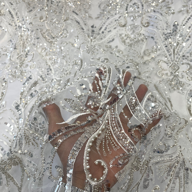 Prestige Pearl / Beaded Lace - White - 1 Yard