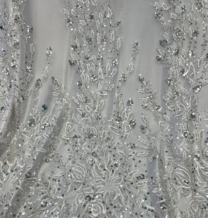 Prestige Pearl / Beaded Lace - White - 1 Yard