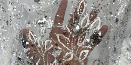 Prestige Pearl / Beaded Lace - White - 1 Yard