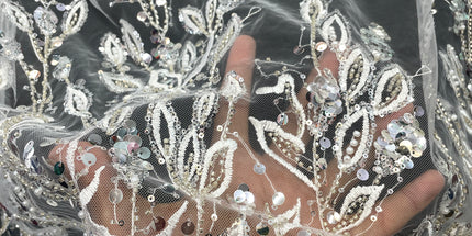 Prestige Pearl / Beaded Lace - White - 1 Yard