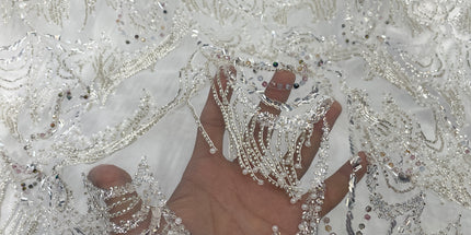 Prestige Pearl / Beaded Lace - White - 1 Yard