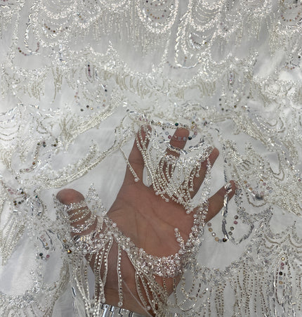 Prestige Pearl / Beaded Lace - White - 1 Yard