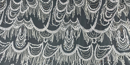 Prestige Pearl / Beaded Lace - White - 1 Yard
