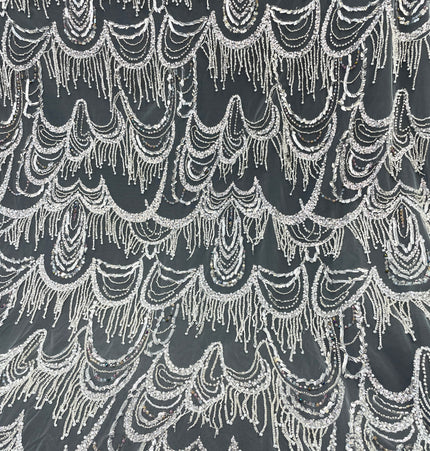 Prestige Pearl / Beaded Lace - White - 1 Yard