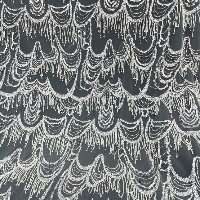 Prestige Pearl / Beaded Lace - White - 1 Yard