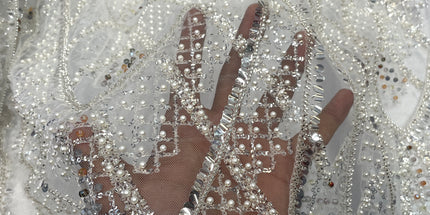 Prestige Pearl / Beaded Lace - White - 1 Yard