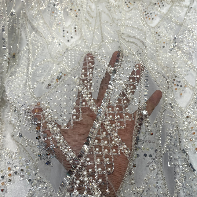 Prestige Pearl / Beaded Lace - White - 1 Yard