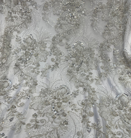 Prestige Pearl / Beaded Lace - White - 1 Yard