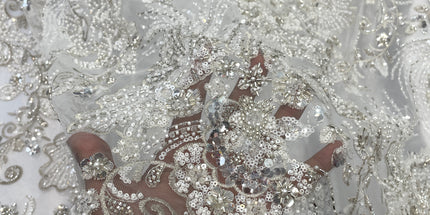 Prestige Pearl / Beaded Lace - White - 1 Yard