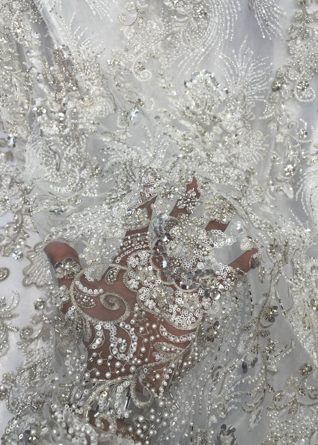 Prestige Pearl / Beaded Lace - White - 1 Yard