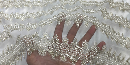 Prestige Pearl / Beaded Lace - White - 1 Yard