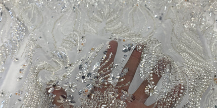 Prestige Pearl / Beaded Lace - White - 1 Yard