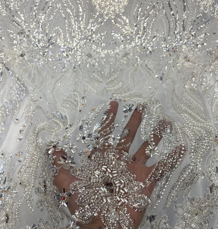 Prestige Pearl / Beaded Lace - White - 1 Yard