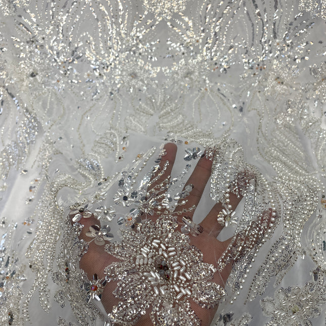 Prestige Pearl / Beaded Lace - White - 1 Yard