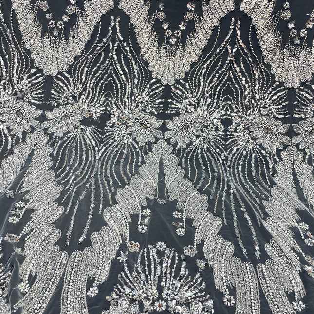 Prestige Pearl / Beaded Lace - White - 1 Yard