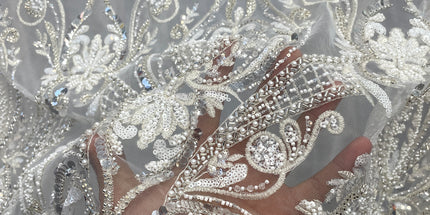 Prestige Pearl / Beaded Lace - White - 1 Yard