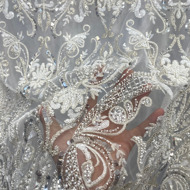 Prestige Pearl / Beaded Lace - White - 1 Yard