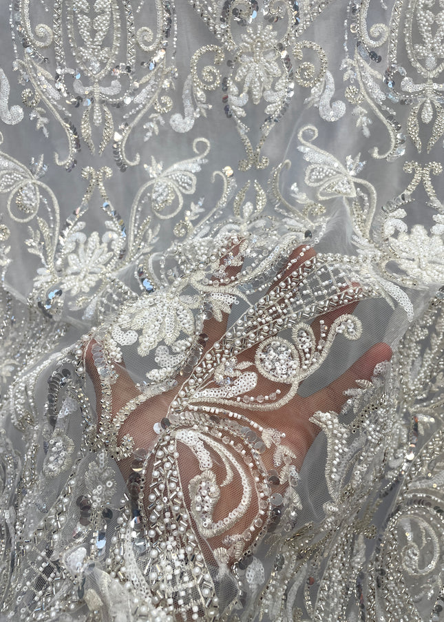 Prestige Pearl / Beaded Lace - White - 1 Yard