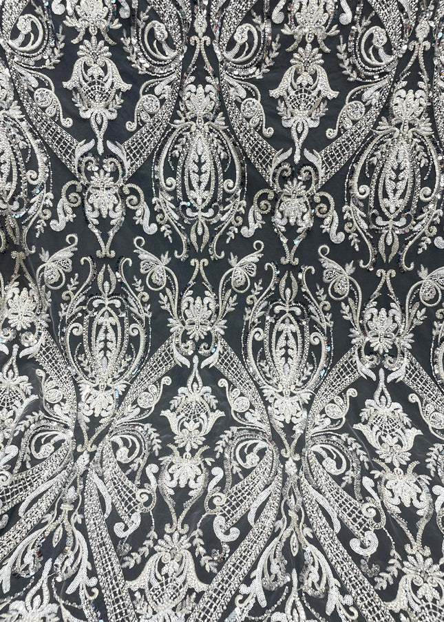 Prestige Pearl / Beaded Lace - White - 1 Yard