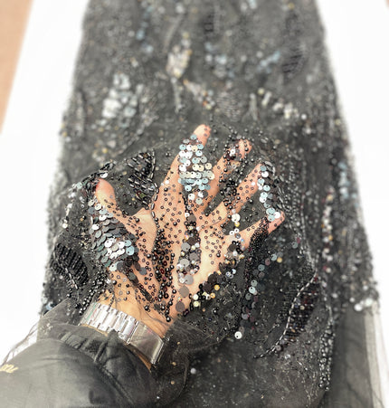 Pearl / Beaded Wedding Dress - Black - 1 Metre