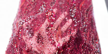 Pearl / Beaded Wedding Dress - Maroon - 1 Yard