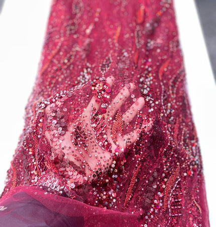 Pearl / Beaded Wedding Dress - Maroon - 1 Metre