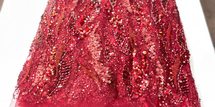 Pearl / Beaded Wedding Dress - Maroon - 1 Yard