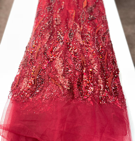Pearl / Beaded Wedding Dress - Maroon - 1 Metre