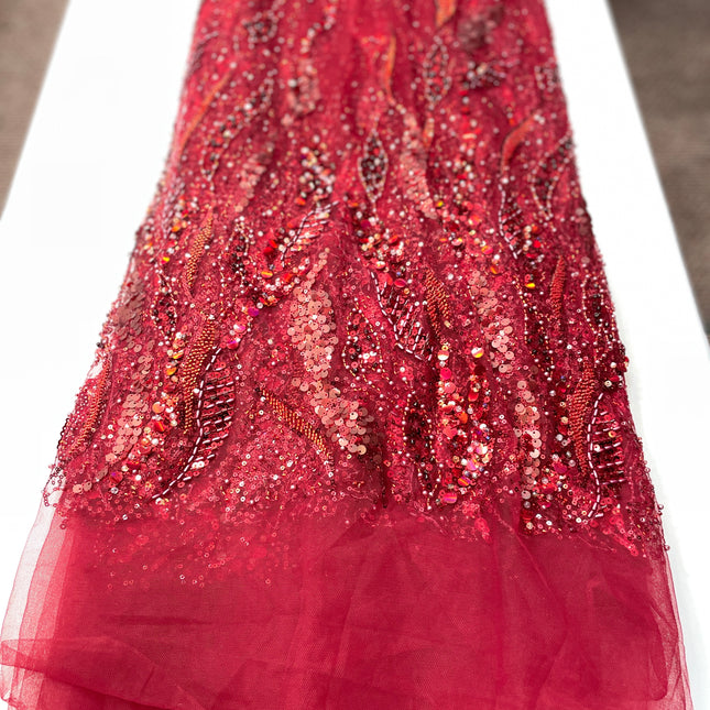 Pearl / Beaded Wedding Dress - Maroon - 1 Yard