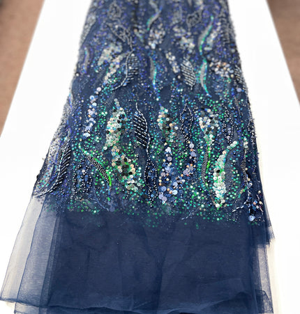 Pearl / Beaded Wedding Dress - Navy Blue - 1 Metre