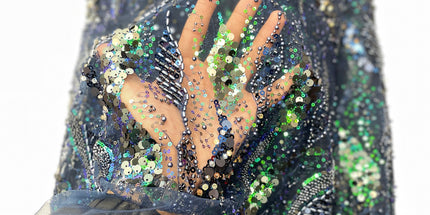 Pearl / Beaded Wedding Dress - Navy Blue - 1 Yard