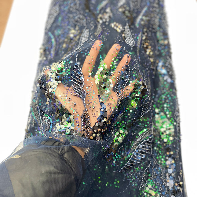 Pearl / Beaded Wedding Dress - Navy Blue - 1 Yard