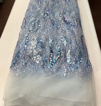 Pearl / Beaded Wedding Dress - Powder Blue - 1 Metre