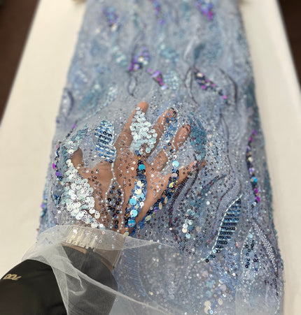Pearl / Beaded Wedding Dress - Powder Blue - 1 Metre
