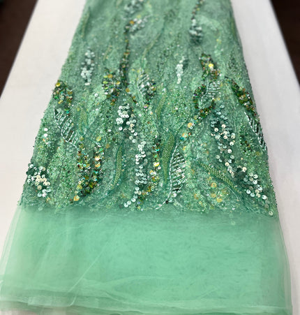 Pearl / Beaded Wedding Dress - Mint Green - 1 Yard